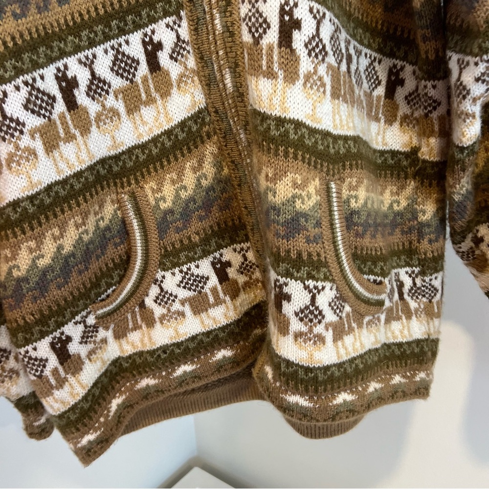 Alpaca Connection Zip Sweater Large Peruvian Alpaca Wool Green Multicolor Hooded - Picture 6 of 11